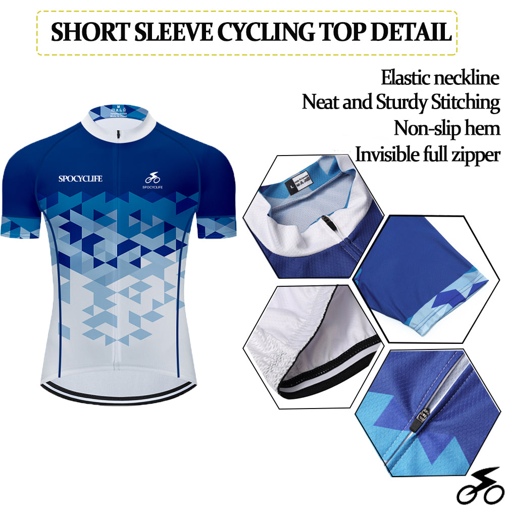 Men Quick Dry Breathable Short Sleeve Cycling Jersey Set With 3D Gel Padded Blue White