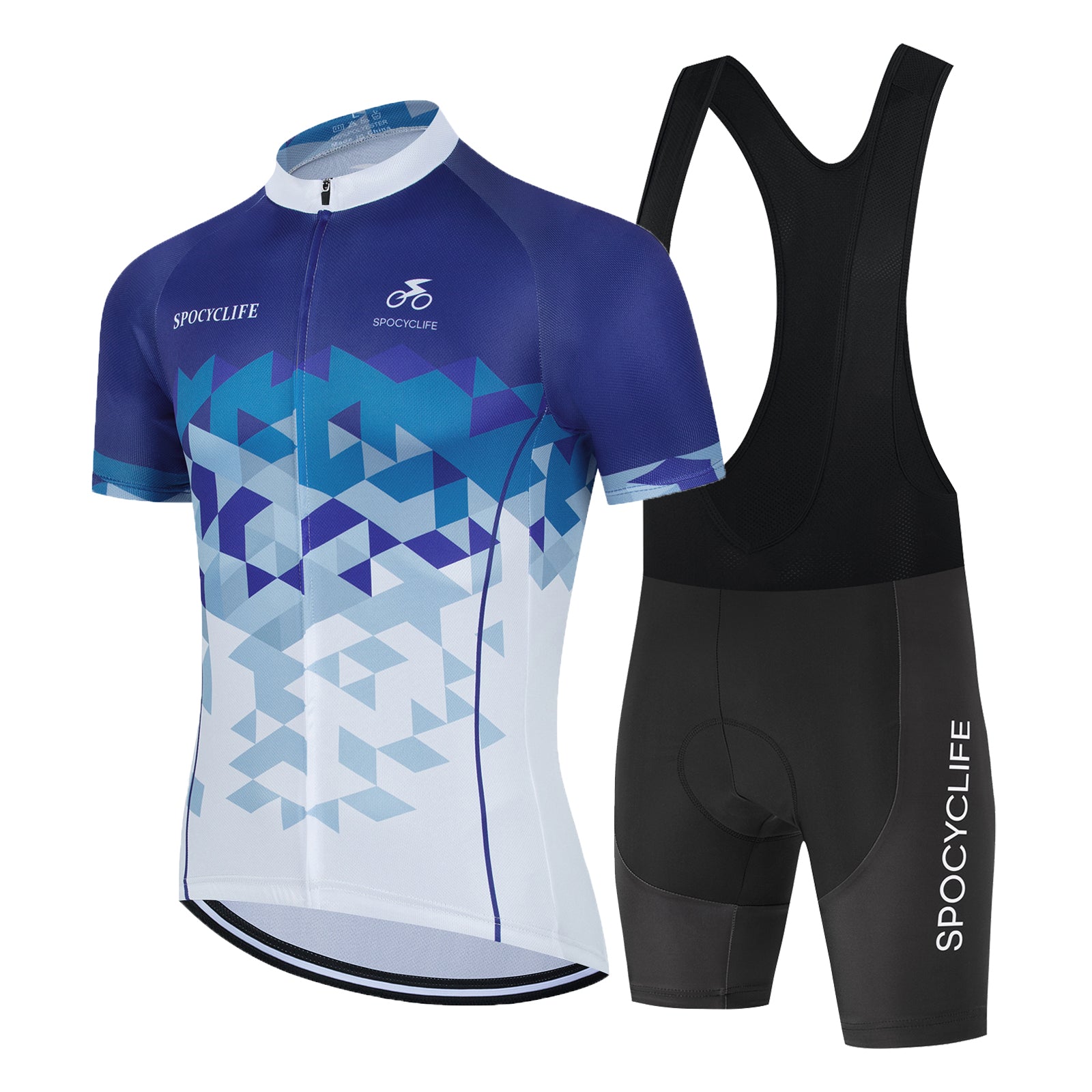 Men Quick Dry Breathable Short Sleeve Cycling Jersey Set With 3D Gel Padded Blue White