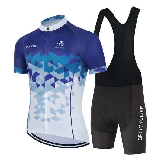 Men Quick Dry Breathable Short Sleeve Cycling Jersey Set With 3D Gel Padded Blue White