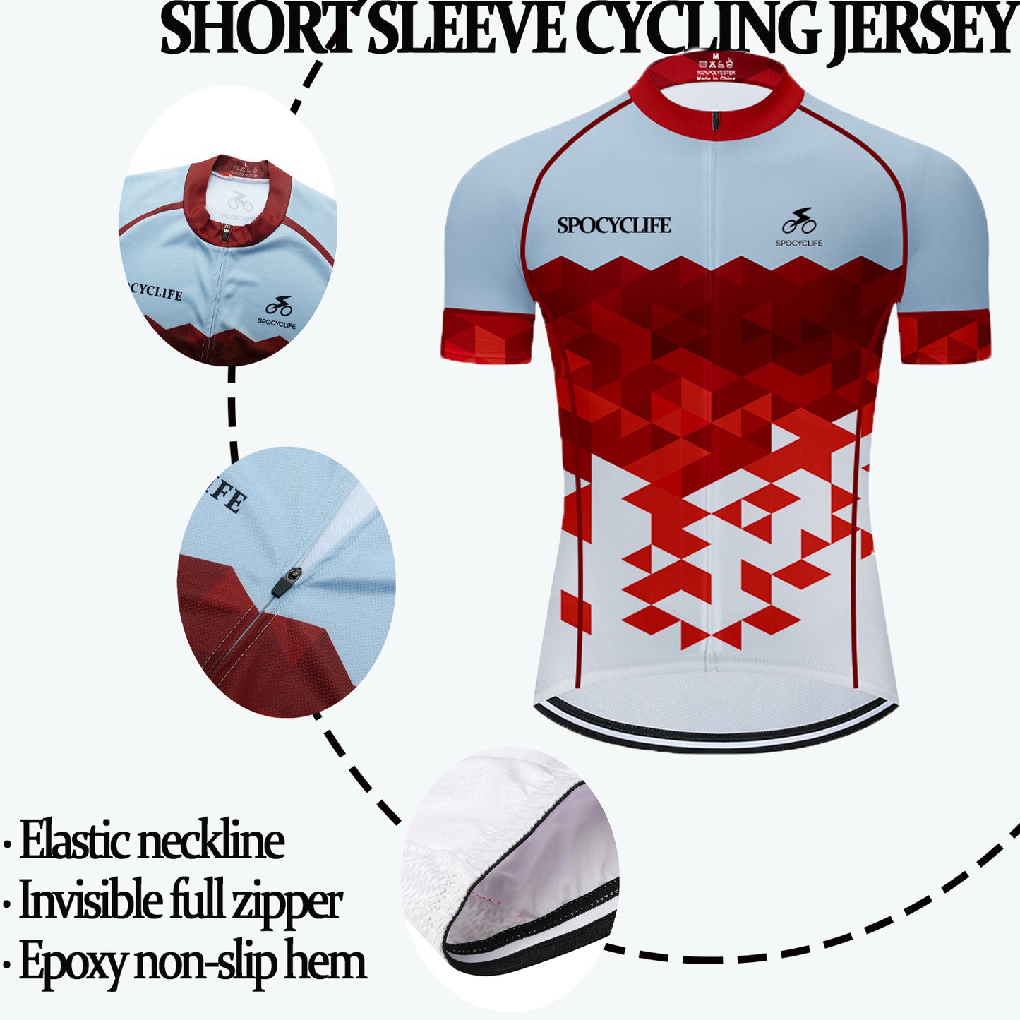 Men Quick Dry Breathable Short Sleeve Cycling Jersey Set With 3D Gel Padded Blue White Red