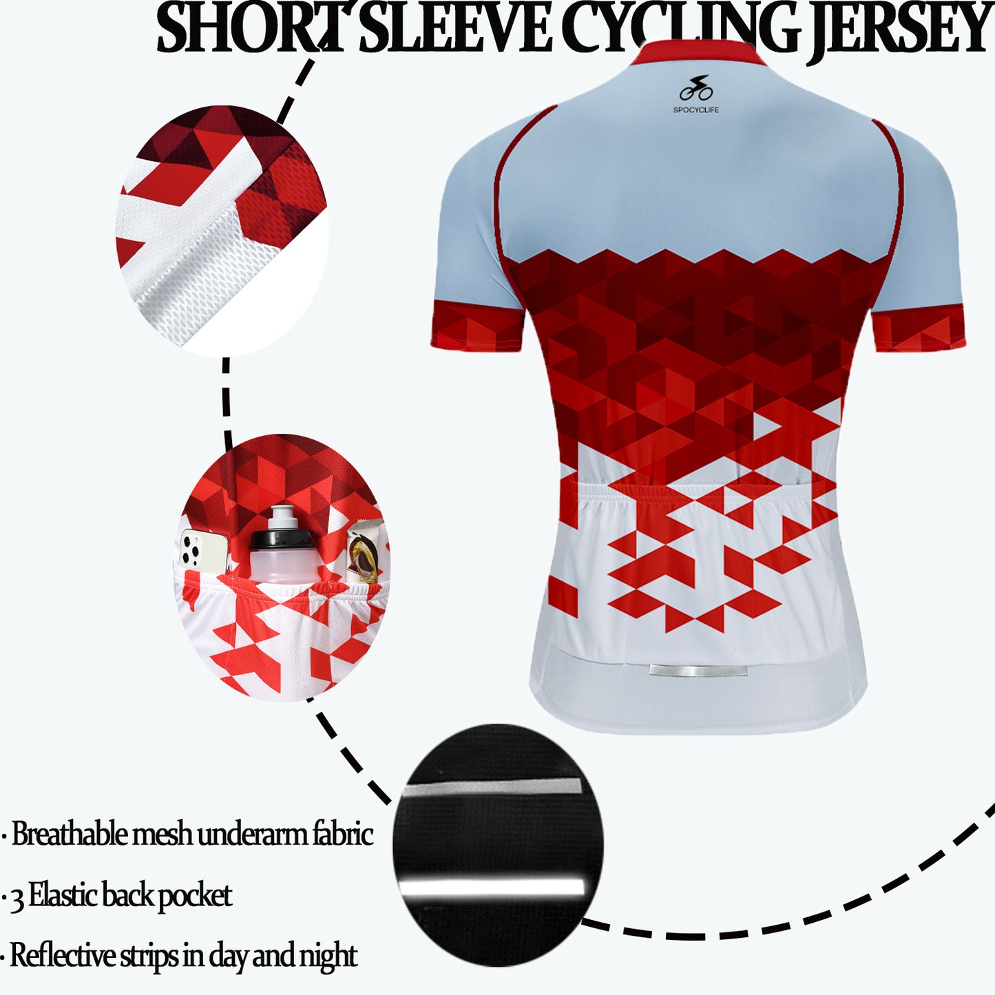 Men Quick Dry Breathable Short Sleeve Cycling Jersey Set With 3D Gel Padded Blue White Red