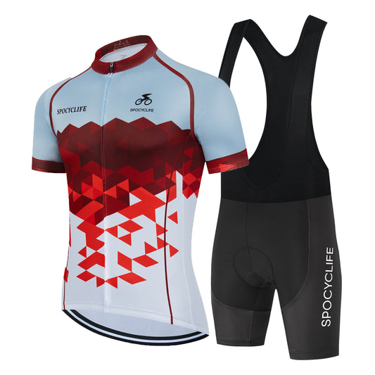 Men Quick Dry Breathable Short Sleeve Cycling Jersey Set With 3D Gel Padded Blue White Red