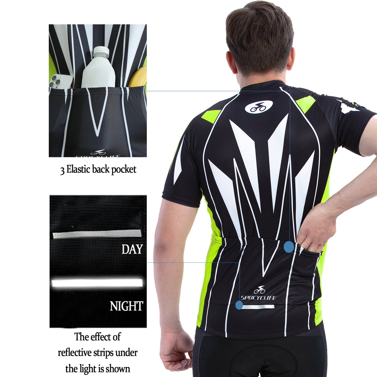 Men Quick Dry Breathable Short Sleeve Cycling Jersey Set With 3D Gel Padded Green Black
