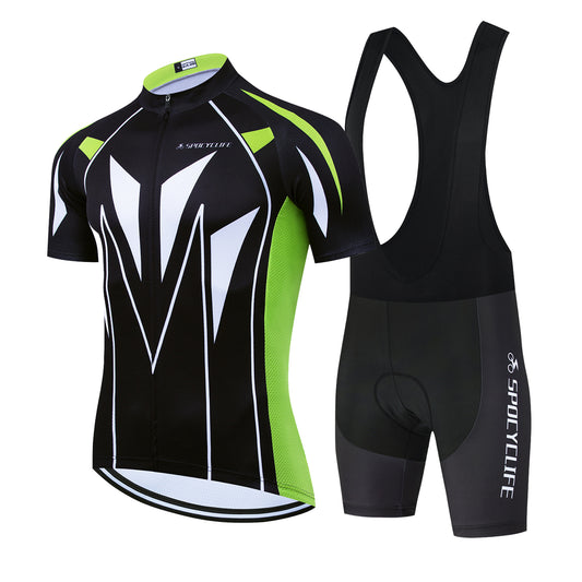 Men Quick Dry Breathable Short Sleeve Cycling Jersey Set With 3D Gel Padded Green Black