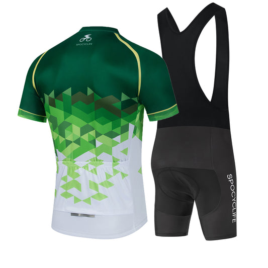 Men Quick Dry Breathable Short Sleeve Cycling Jersey Set With 3D Gel Padded Green White