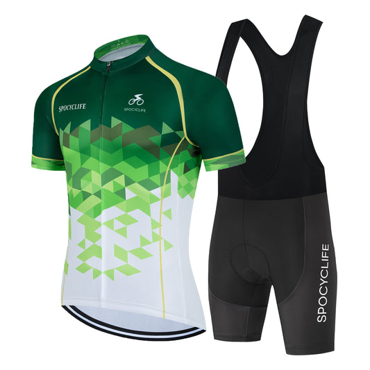 Men Quick Dry Breathable Short Sleeve Cycling Jersey Set With 3D Gel Padded Green White