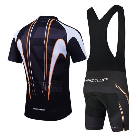 Men Quick Dry Breathable Short Sleeve Cycling Jersey Set With 3D Gel Padded Orange Black