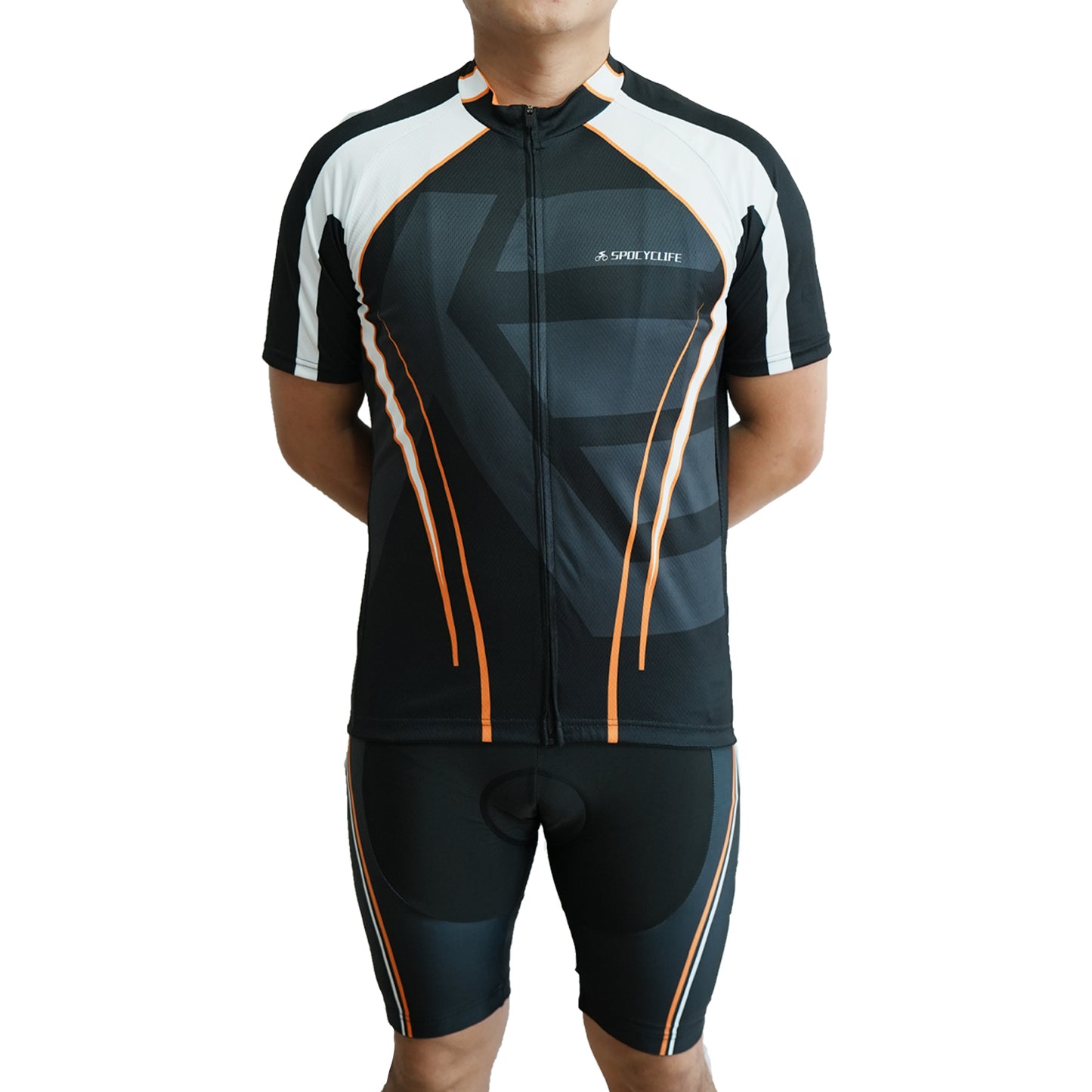 Men Quick Dry Breathable Short Sleeve Cycling Jersey Set With 3D Gel Padded Orange Black