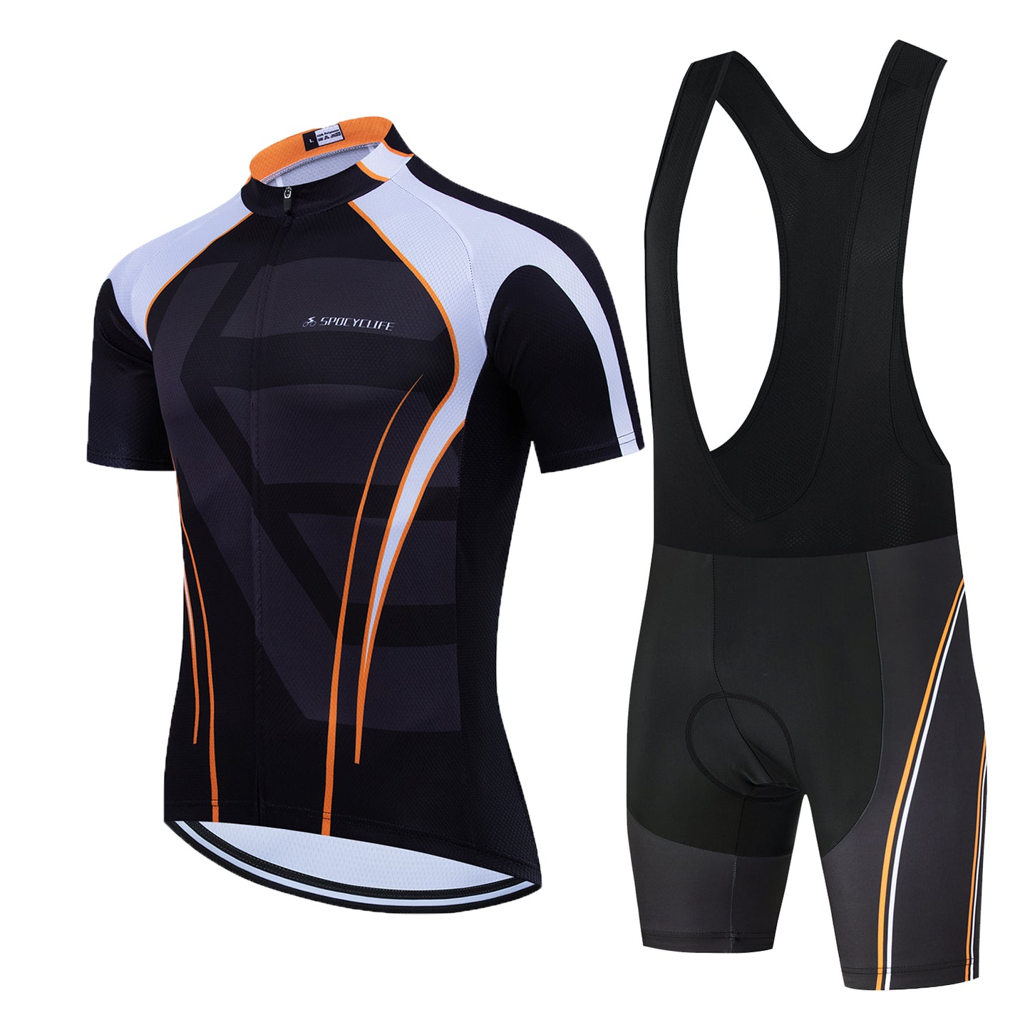 Men Quick Dry Breathable Short Sleeve Cycling Jersey Set With 3D Gel Padded Orange Black