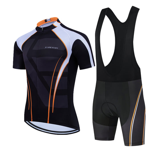 Men Quick Dry Breathable Short Sleeve Cycling Jersey Set With 3D Gel Padded Orange Black