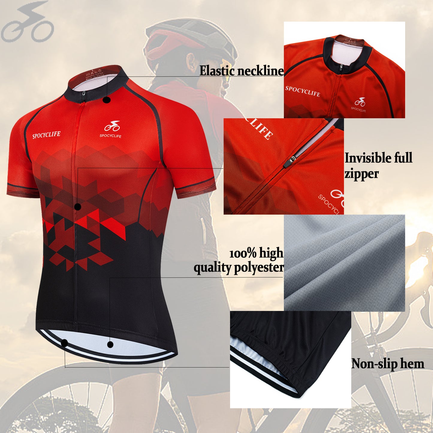 Men Quick Dry Breathable Short Sleeve Cycling Jersey Set With 3D Gel Padded Red Black