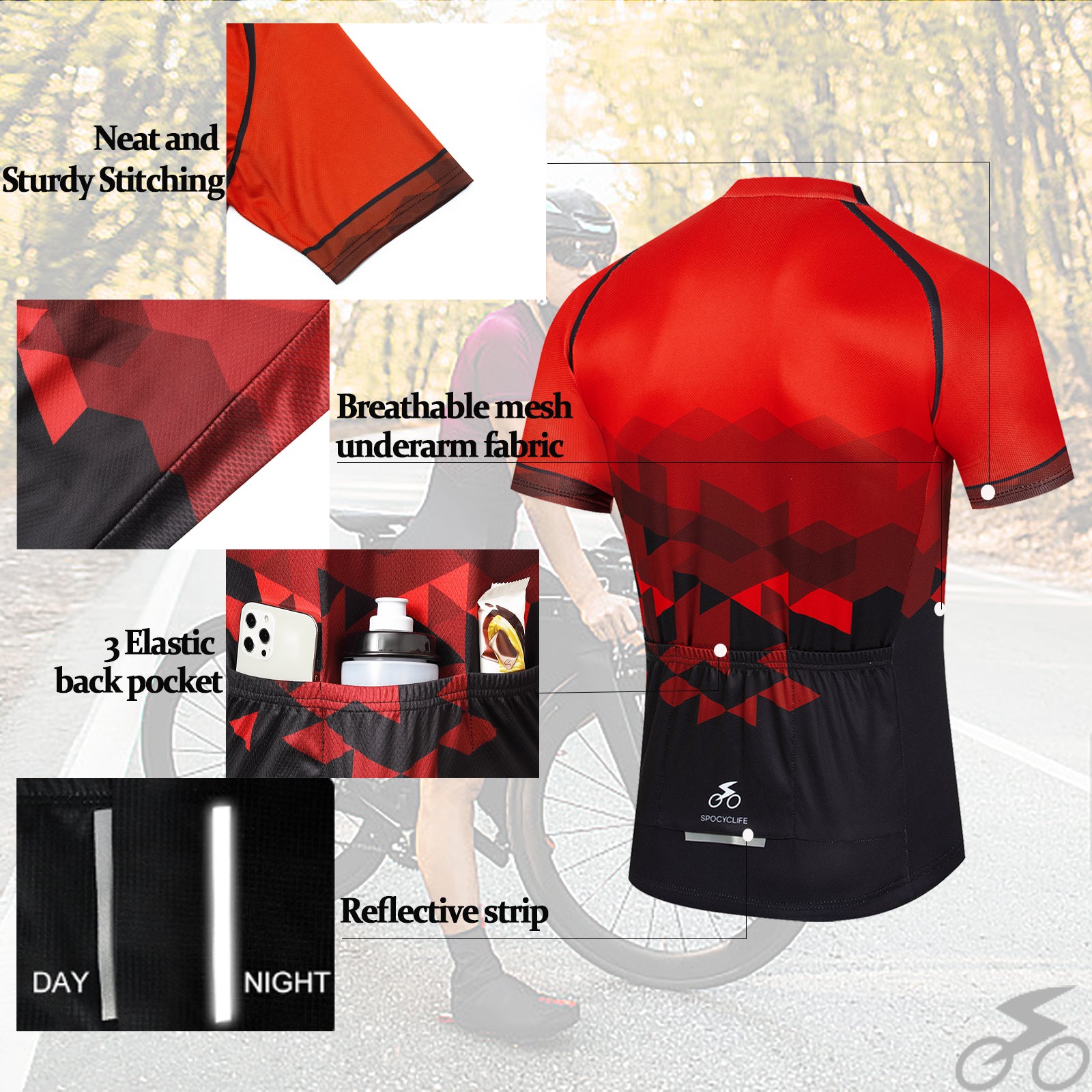 Men Quick Dry Breathable Short Sleeve Cycling Jersey Set With 3D Gel Padded Red Black