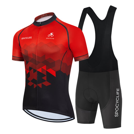 Men Quick Dry Breathable Short Sleeve Cycling Jersey Set With 3D Gel Padded Red Black