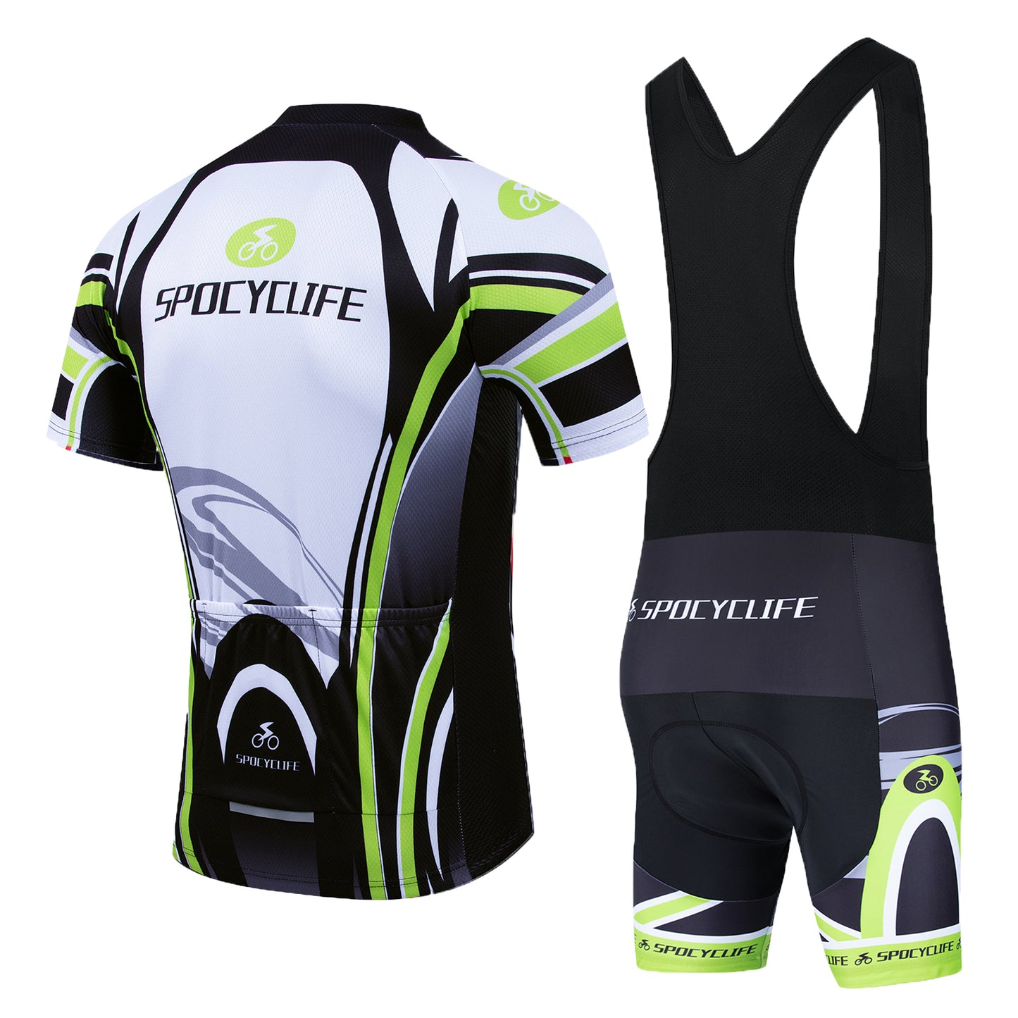 Men Quick Dry Breathable Short Sleeve Cycling Jersey Set With 3D Gel Padded White Green Black