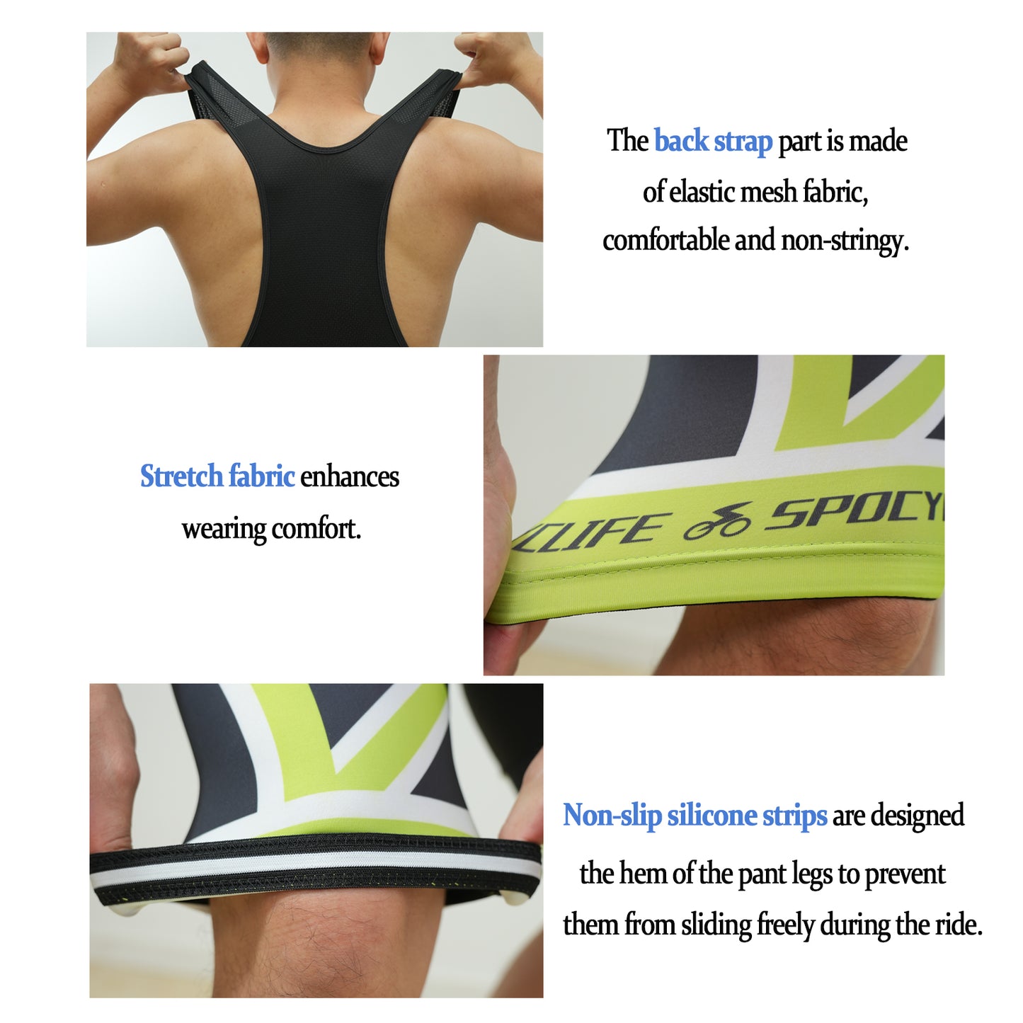 Men Quick Dry Breathable Short Sleeve Cycling Jersey Set With 3D Gel Padded White Green Black