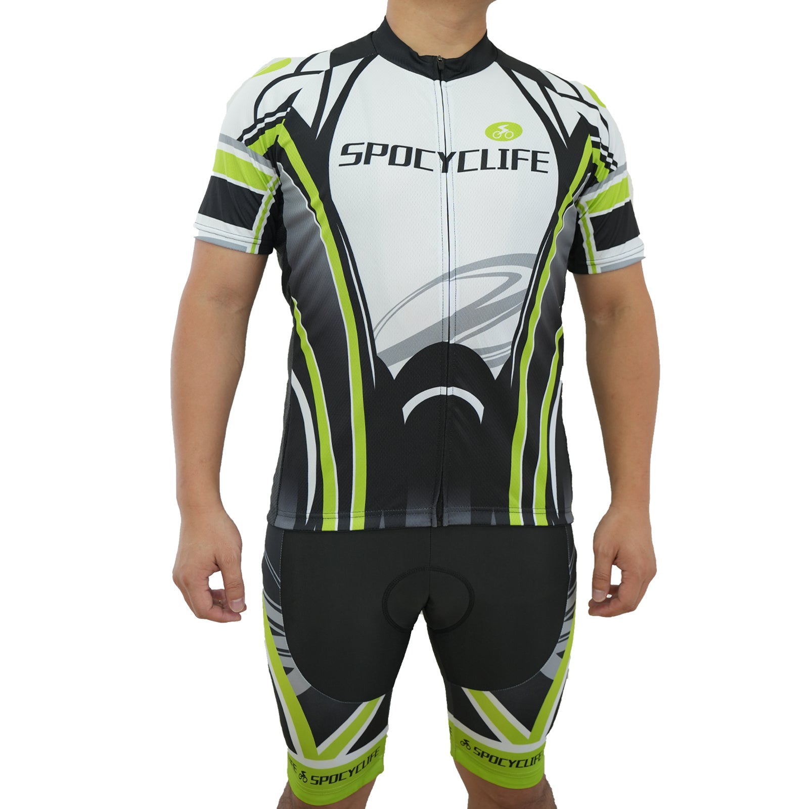 Men Quick Dry Breathable Short Sleeve Cycling Jersey Set With 3D Gel Padded White Green Black