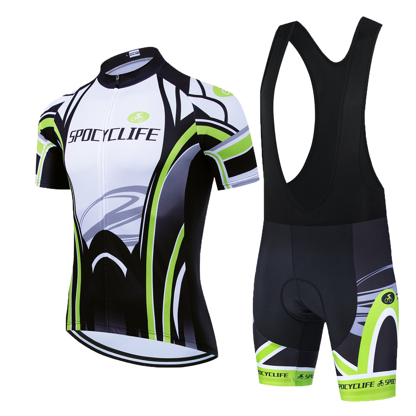 Men Quick Dry Breathable Short Sleeve Cycling Jersey Set With 3D Gel Padded White Green Black