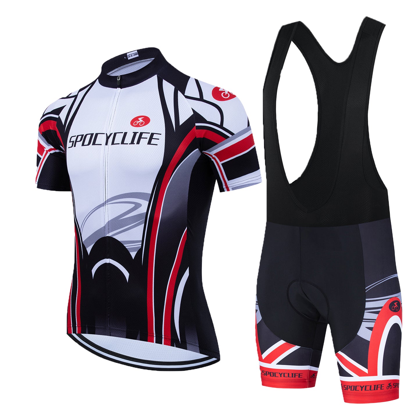 Men Quick Dry Breathable Short Sleeve Cycling Jersey Set With 3D Gel Padded White Red Black