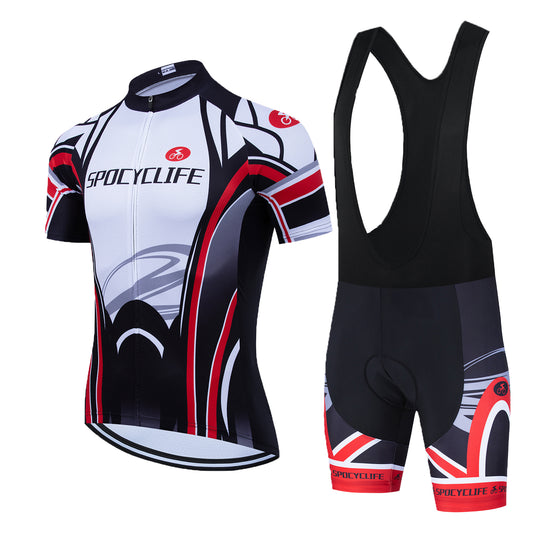 Men Quick Dry Breathable Short Sleeve Cycling Jersey Set With 3D Gel Padded White Red Black