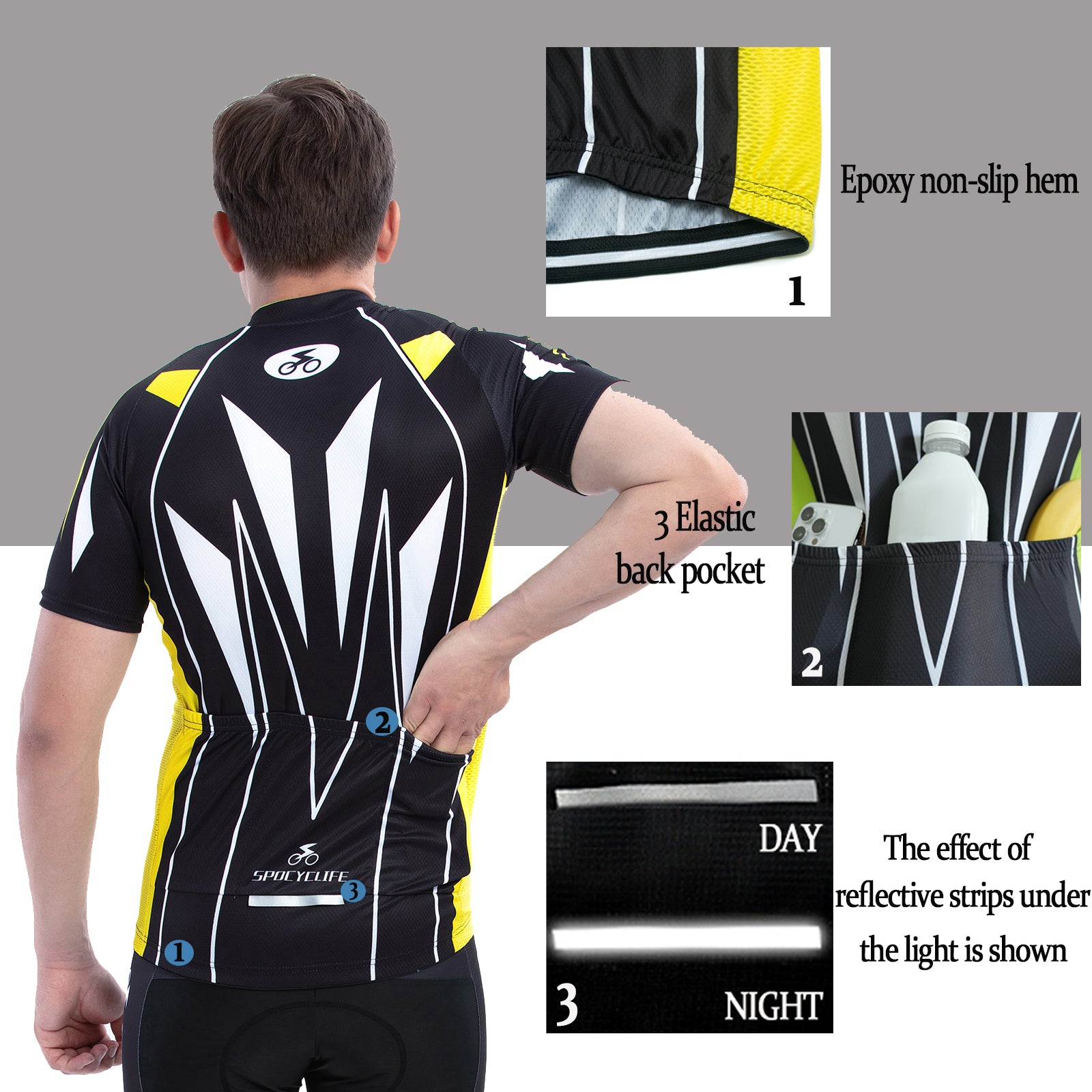 Men Quick Dry Breathable Short Sleeve Cycling Jersey Set With 3D Gel Padded Yellow Black