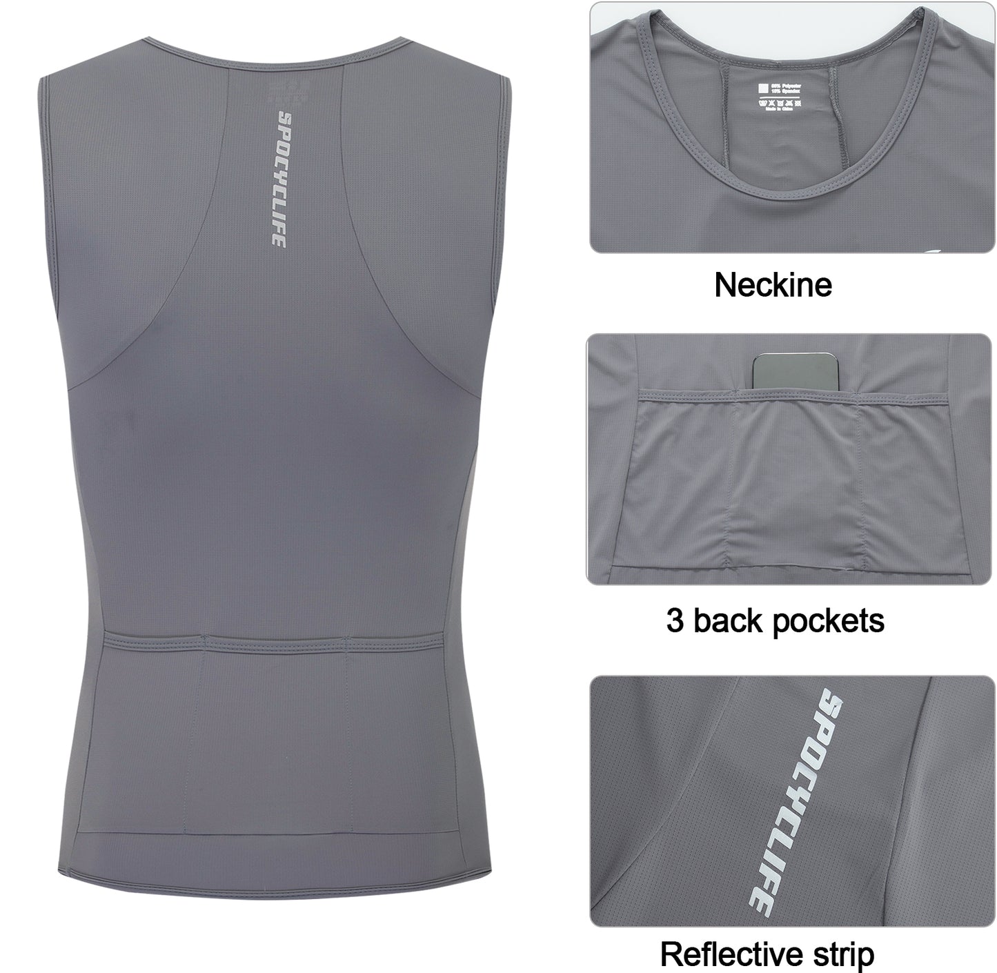 Men Quick Dry Breathable Sleeveless Cycling Vest Gray