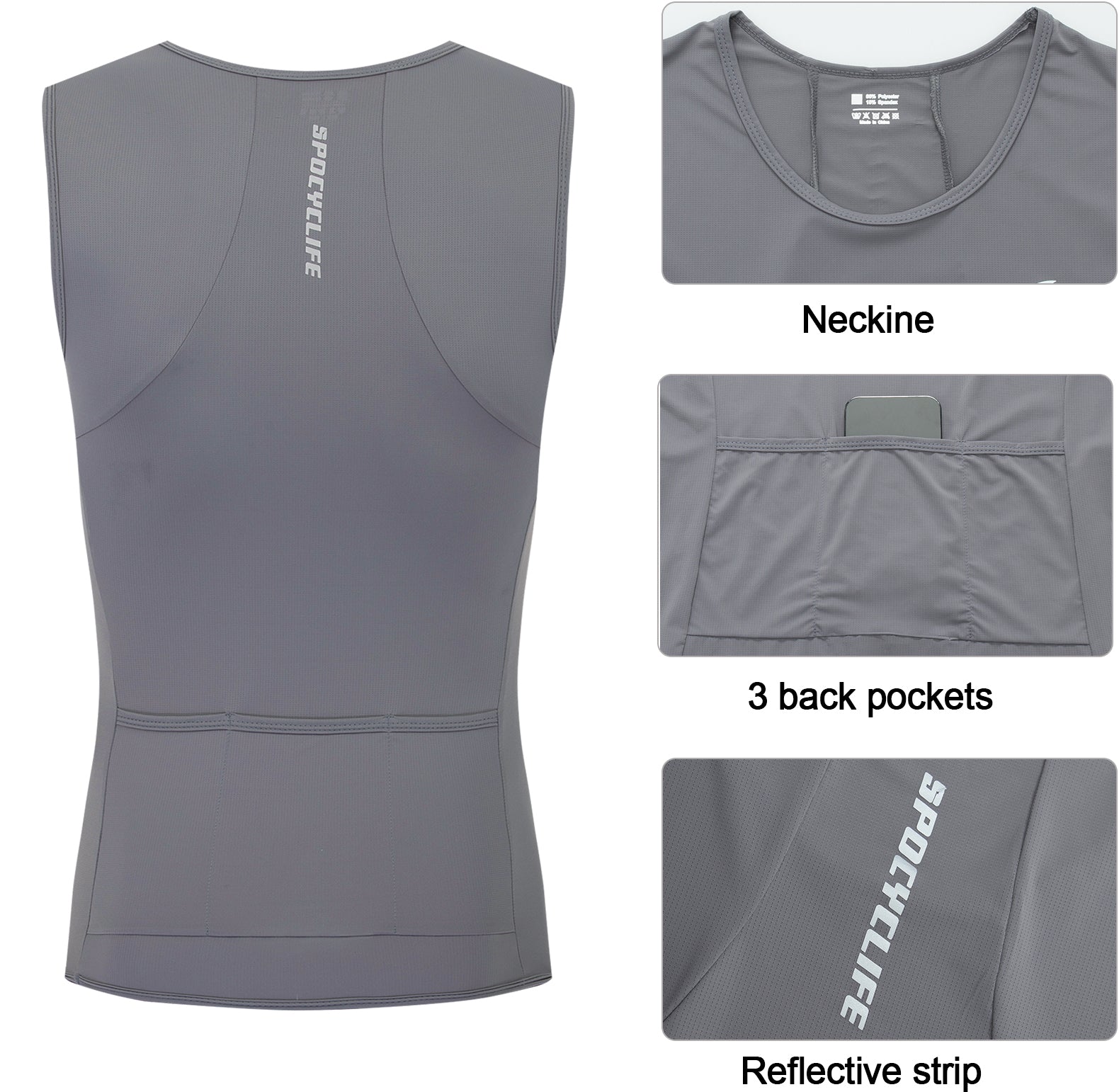 Men Quick Dry Breathable Sleeveless Cycling Vest Gray