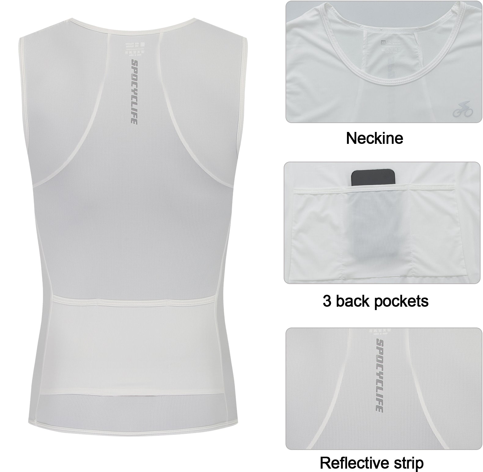 Men Quick Dry Breathable Sleeveless Cycling Vest White
