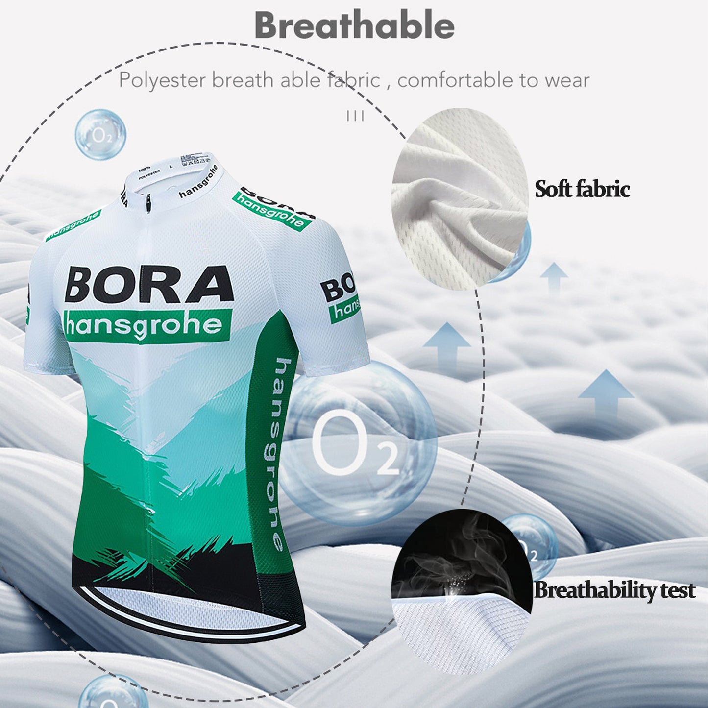 New white green breathable short sleeve BORA–Hansgrohe men cycling jersey set