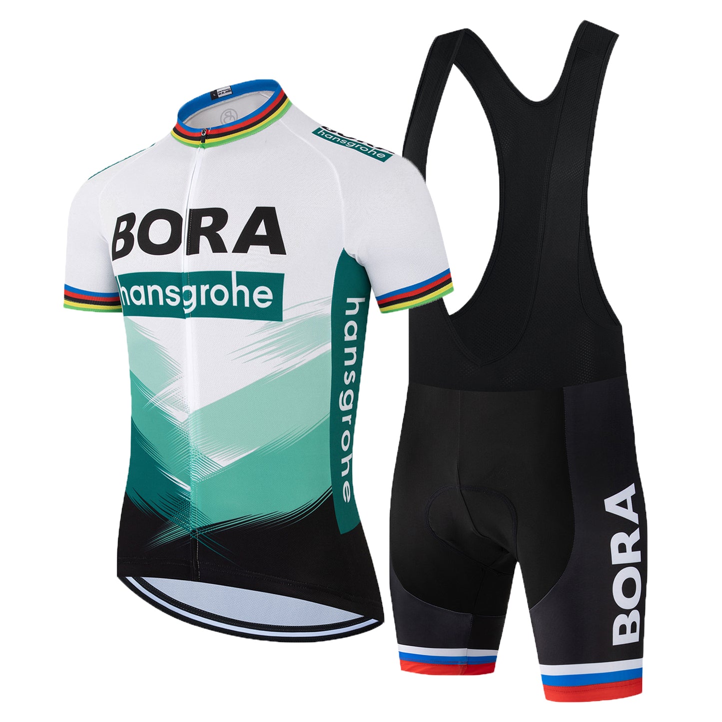 White green short sleeve breathable BORA–Hansgrohe men cycling jersey set