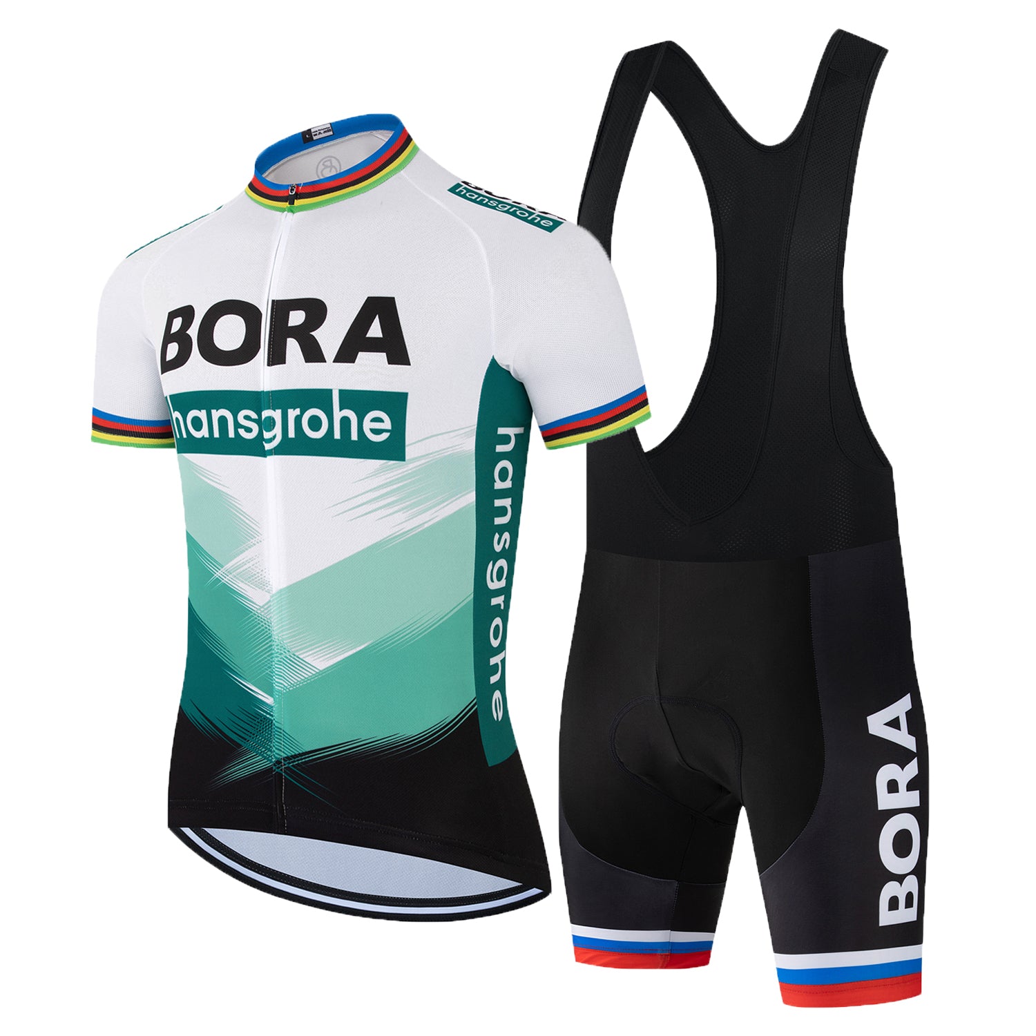 White green short sleeve breathable BORA–Hansgrohe men cycling jersey set