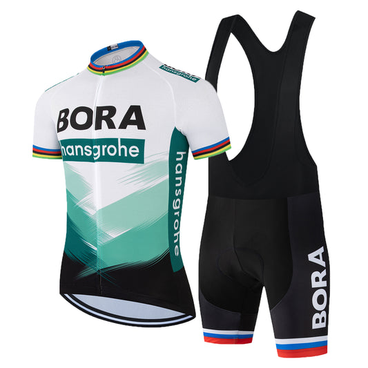 White green short sleeve breathable BORA–Hansgrohe men cycling jersey set