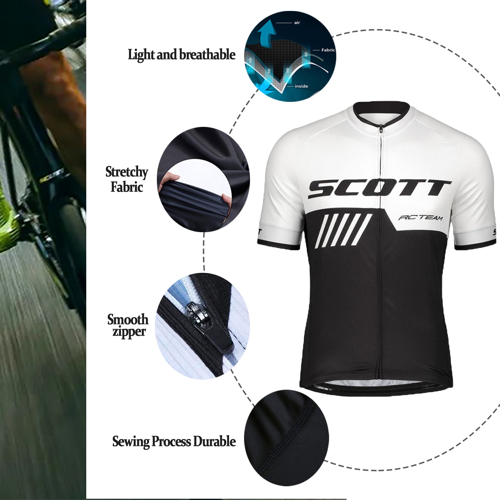 White breathable short sleeve SCOTT RC-TEAM men cycling jersey set