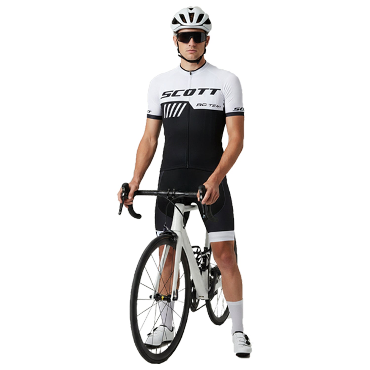 White breathable short sleeve SCOTT RC-TEAM men cycling jersey set