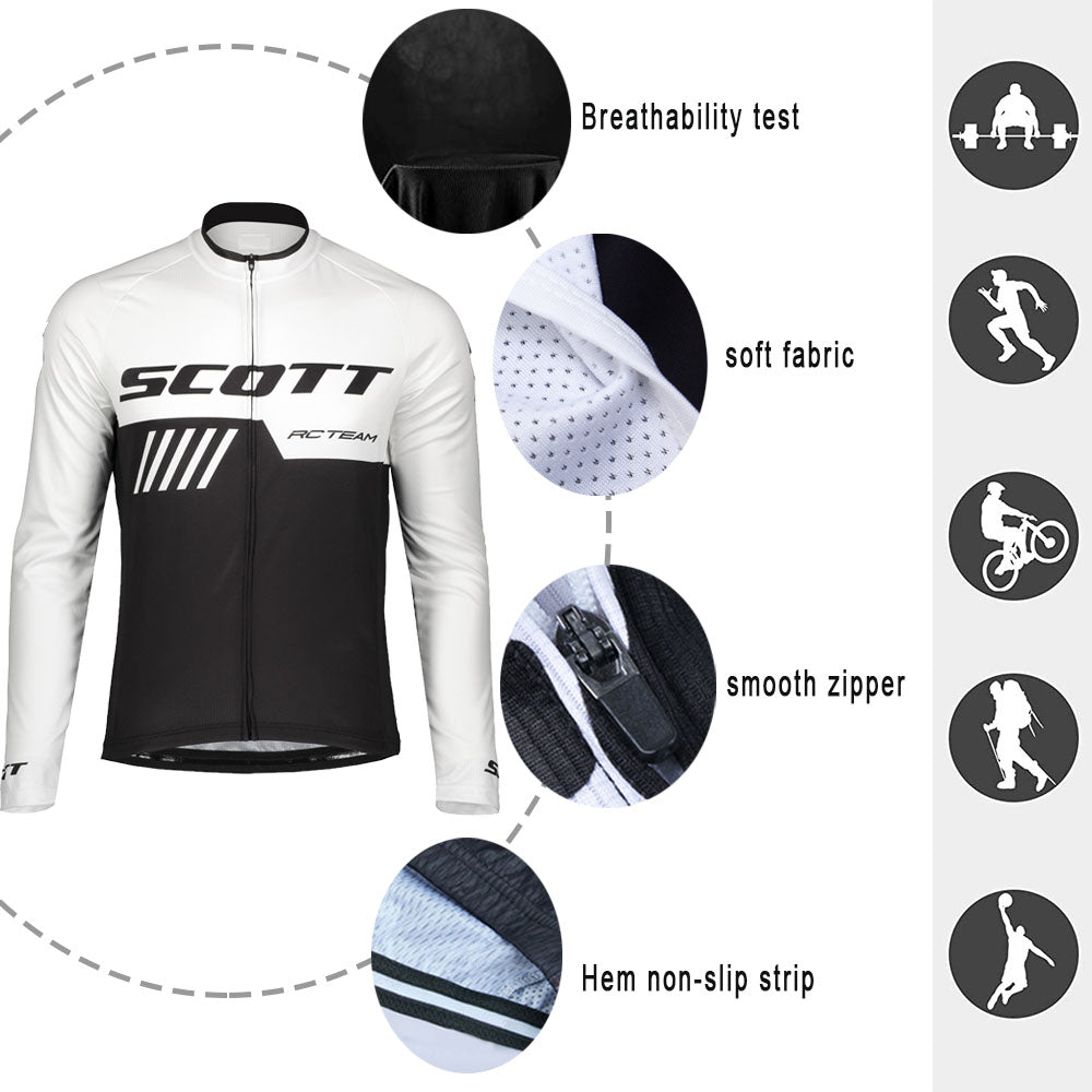 White breathable long sleeve SCOTT RC-TEAM men cycling jersey set