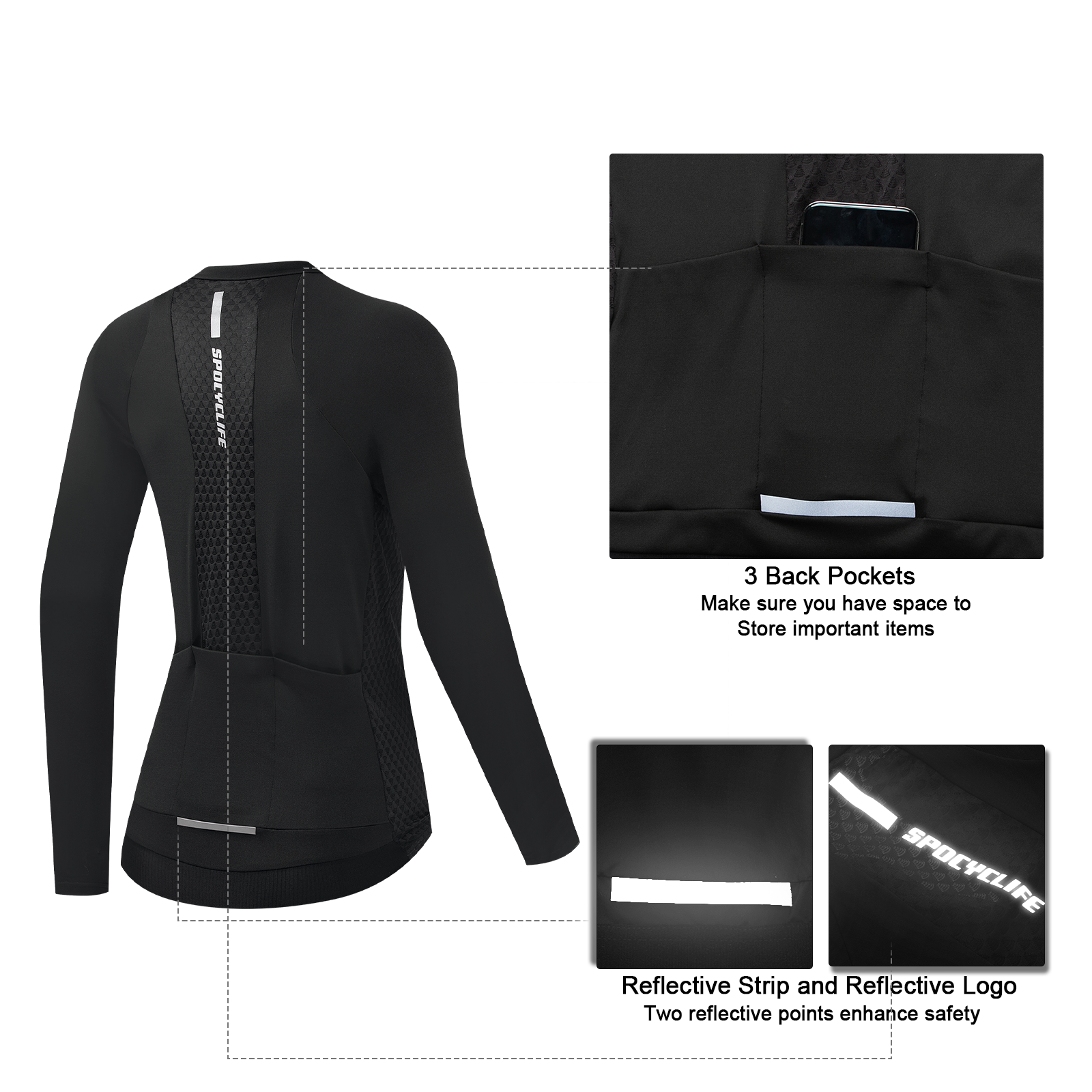 Women Quick Dry Breathable Long Sleeve Cycling Jersey Black