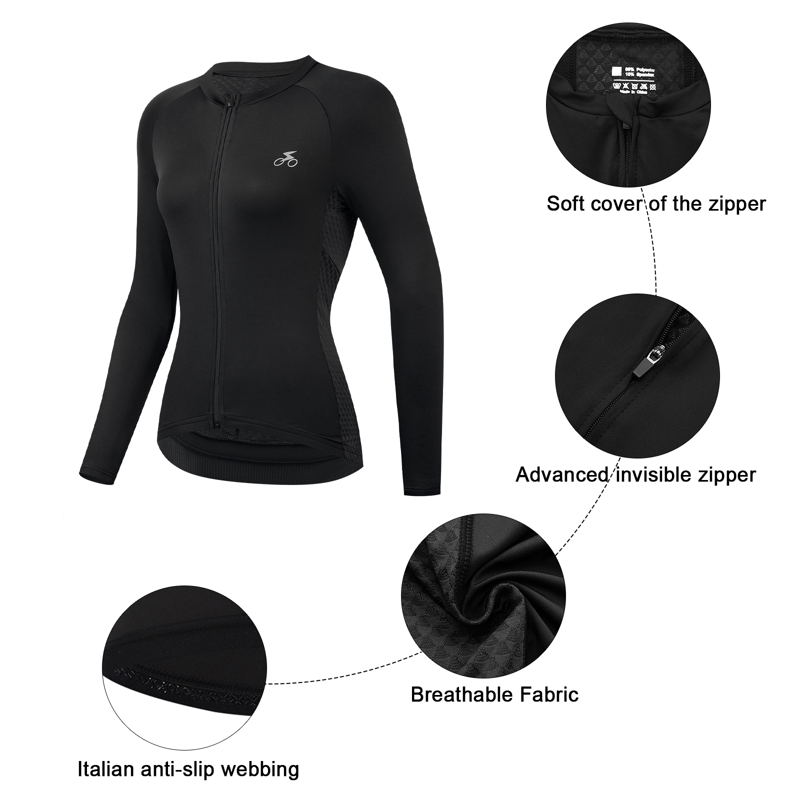 Women Quick Dry Breathable Long Sleeve Cycling Jersey Black