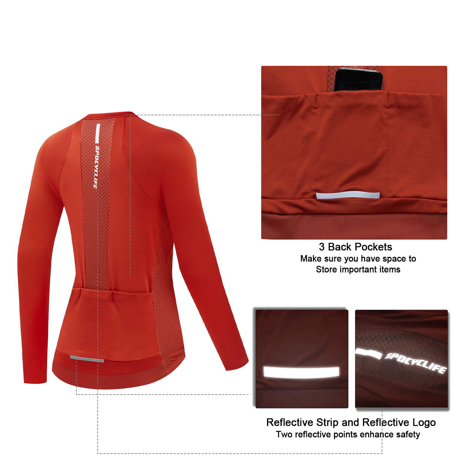 Women Quick Dry Breathable Long Sleeve Cycling Jersey Red