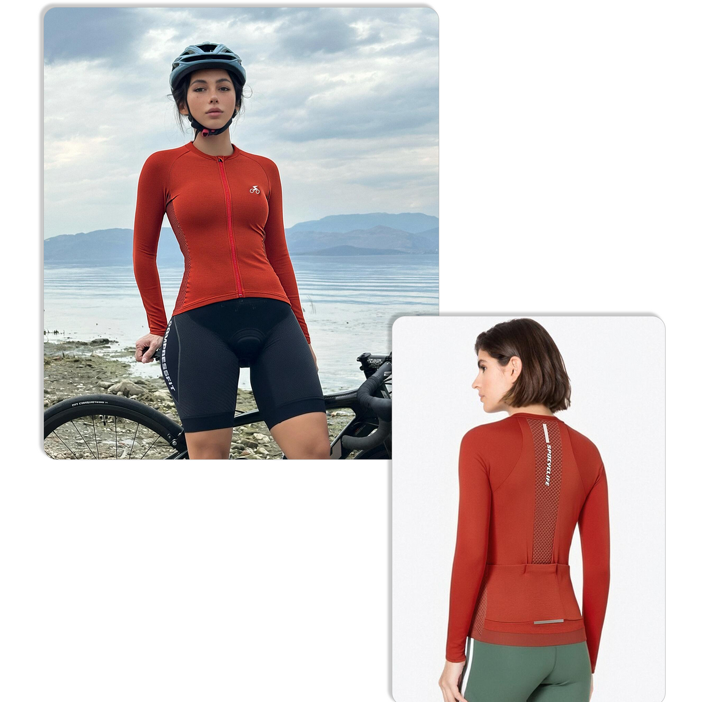 Women Quick Dry Breathable Long Sleeve Cycling Jersey Red