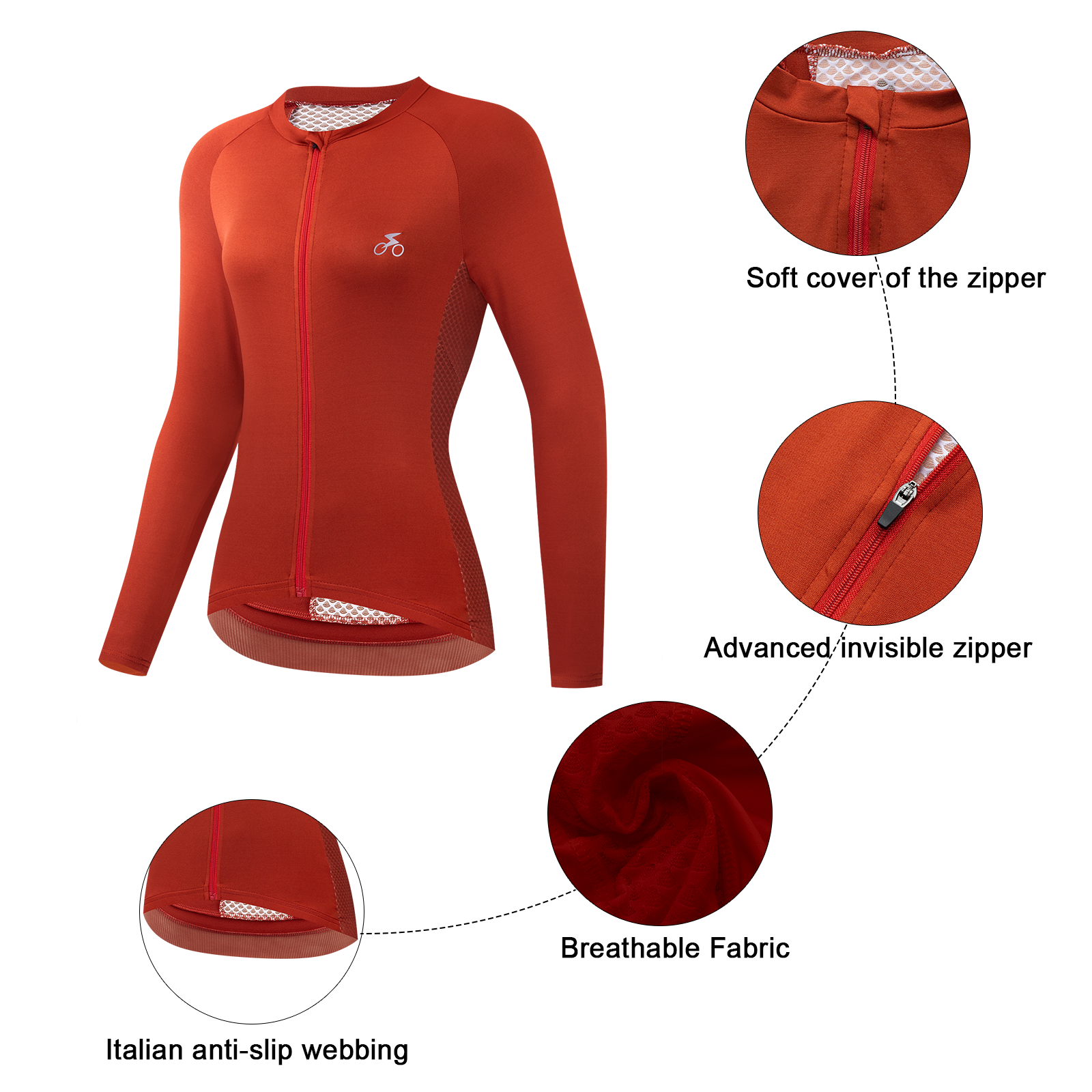 Women Quick Dry Breathable Long Sleeve Cycling Jersey Red