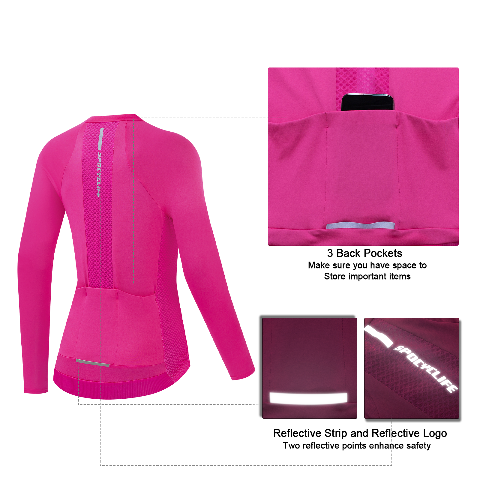 Women Quick Dry Breathable Long Sleeve Cycling Jersey Rose Red
