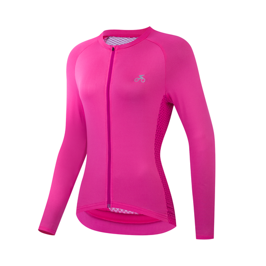 Women Quick Dry Breathable Long Sleeve Cycling Jersey Rose Red