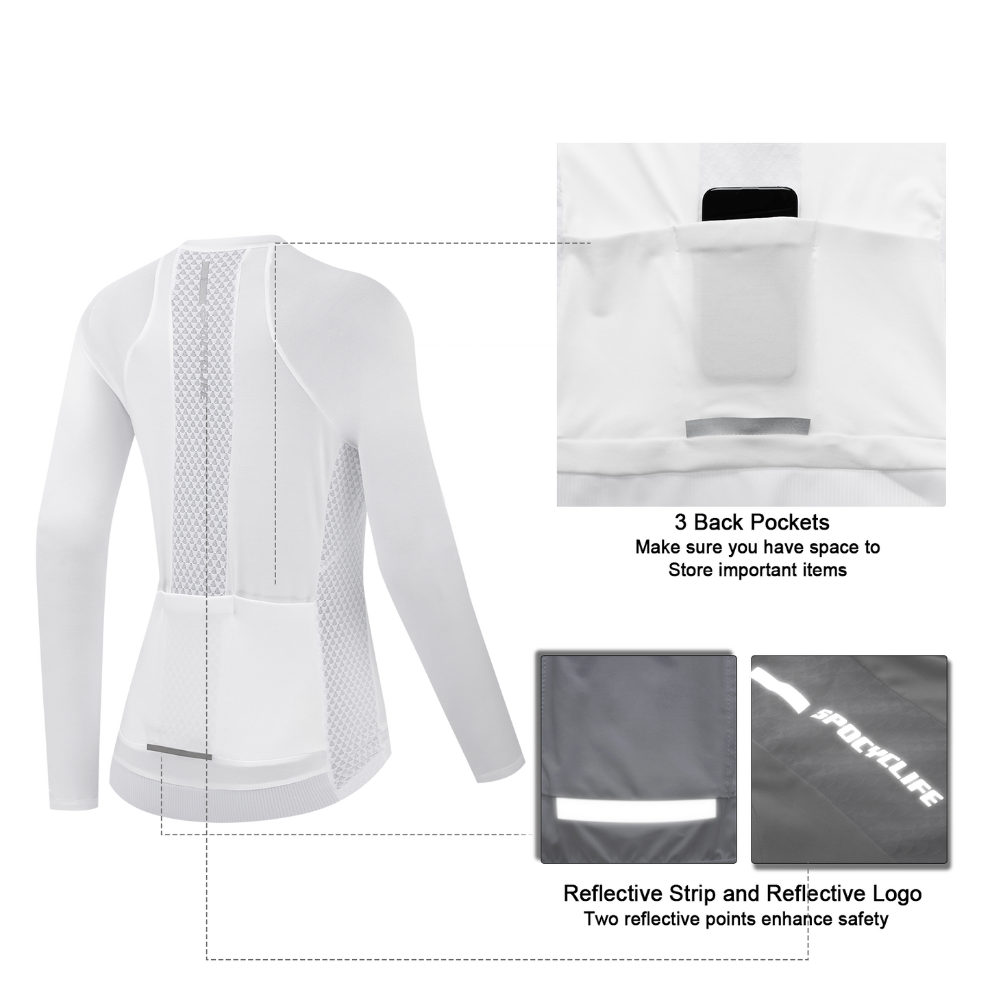 Women Quick Dry Breathable Long Sleeve Cycling Jersey White