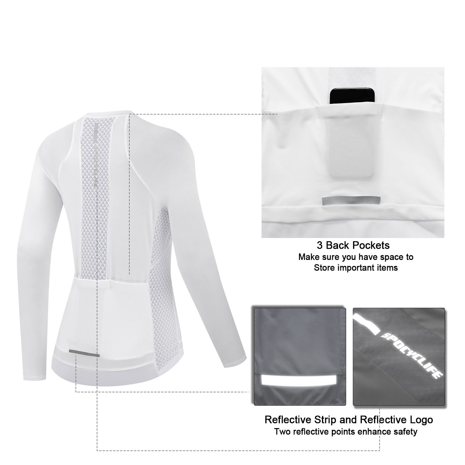 Women Quick Dry Breathable Long Sleeve Cycling Jersey White