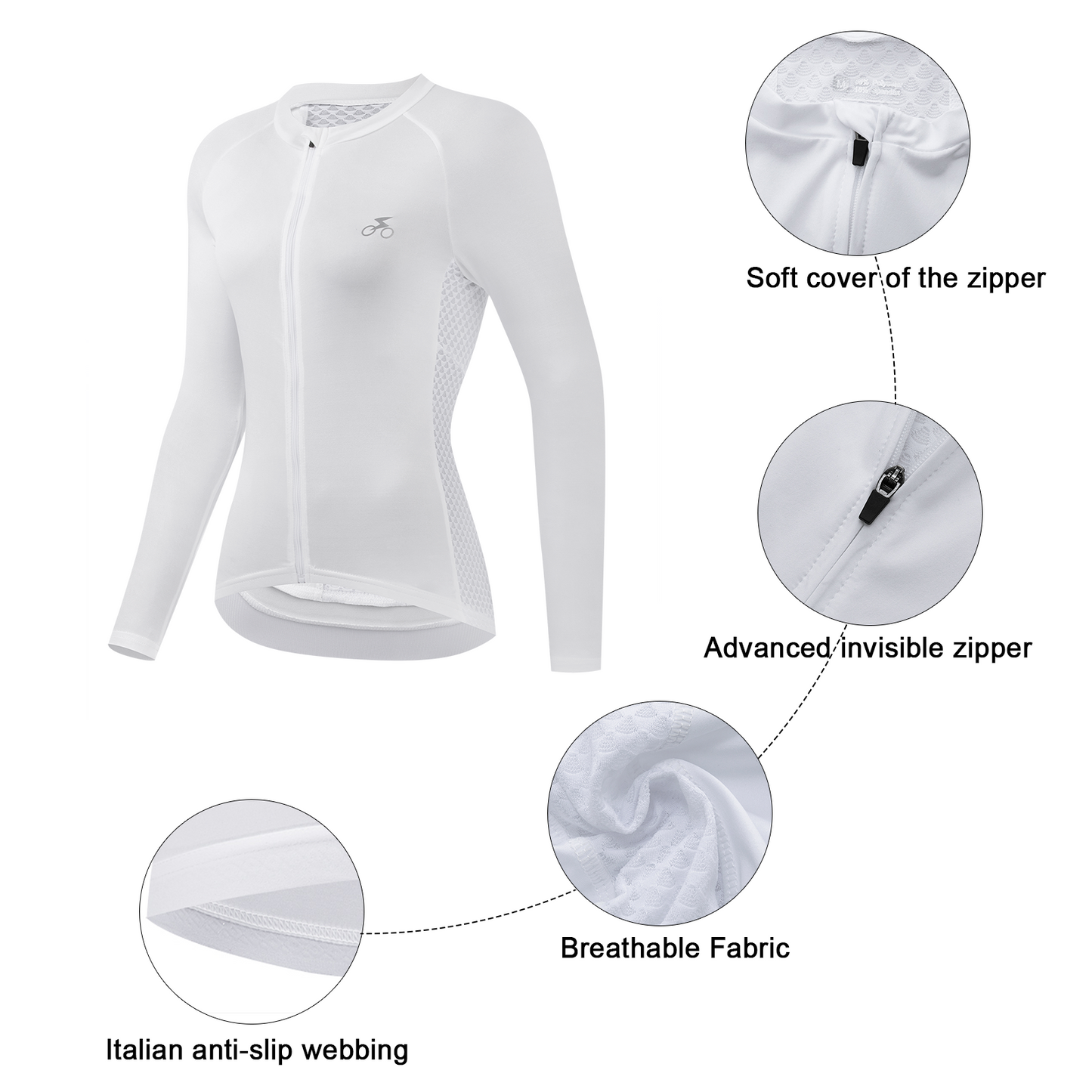 Women Quick Dry Breathable Long Sleeve Cycling Jersey White