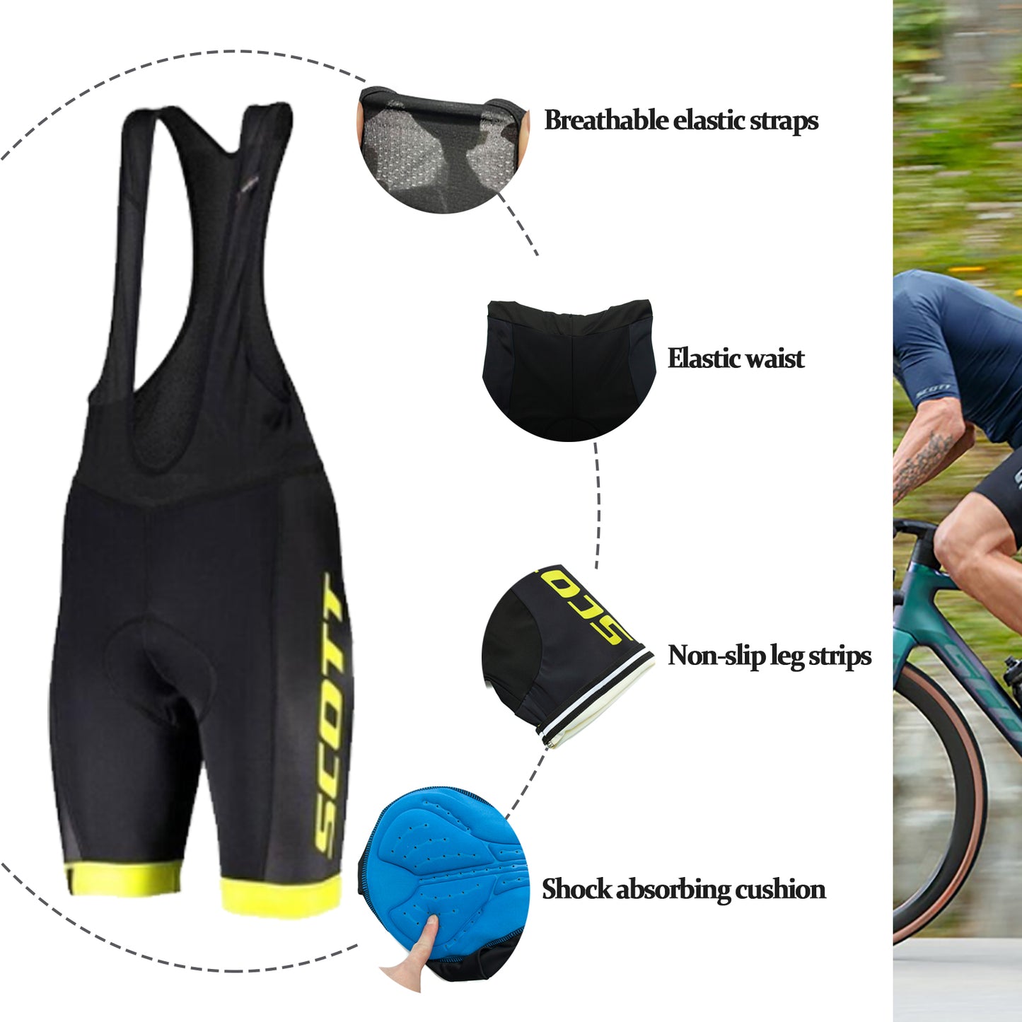Yellow breathable short sleeve SCOTT RC-TEAM men cycling jersey set