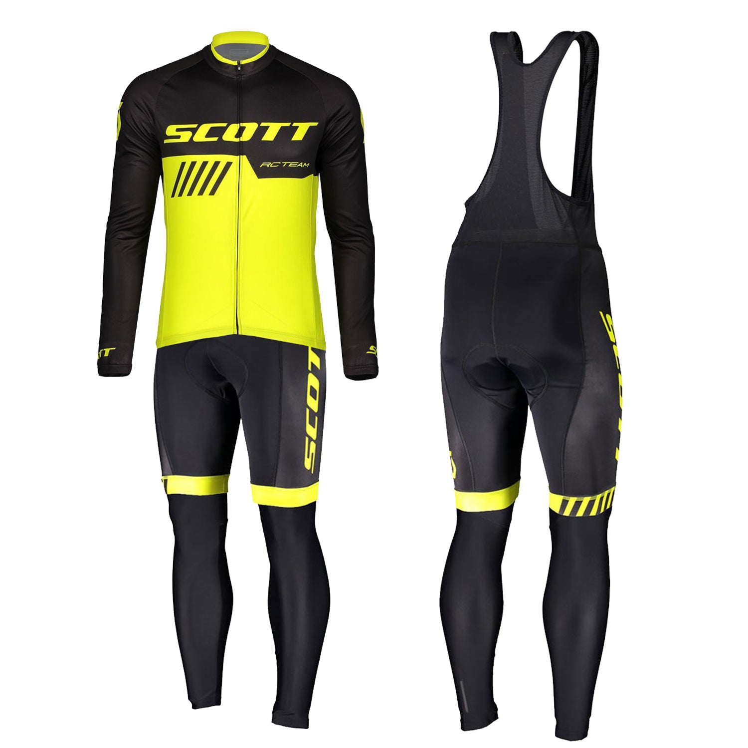 Yellow breathable long sleeve SCOTT RC-TEAM men cycling jersey set
