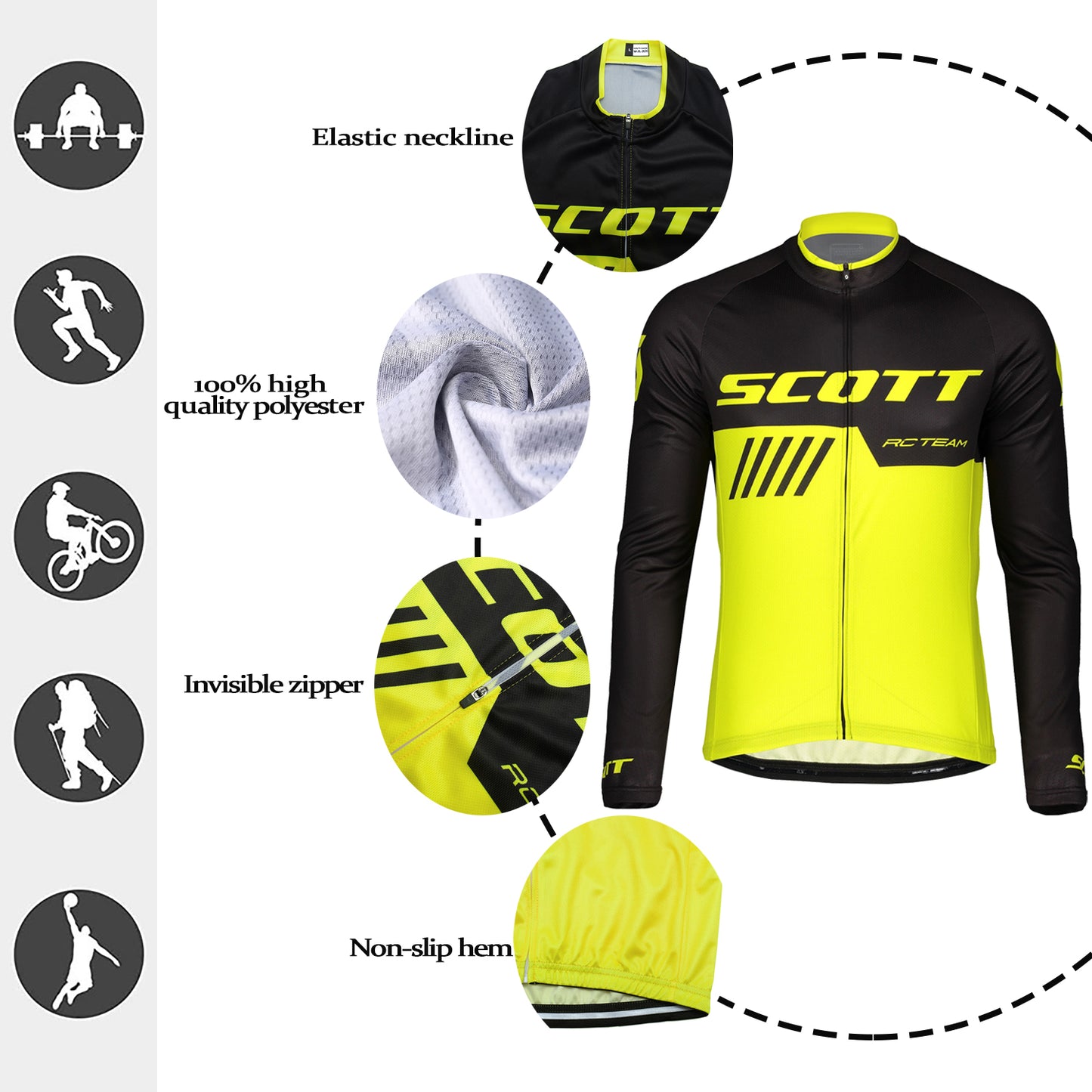 Yellow breathable long sleeve SCOTT RC-TEAM men cycling jersey set