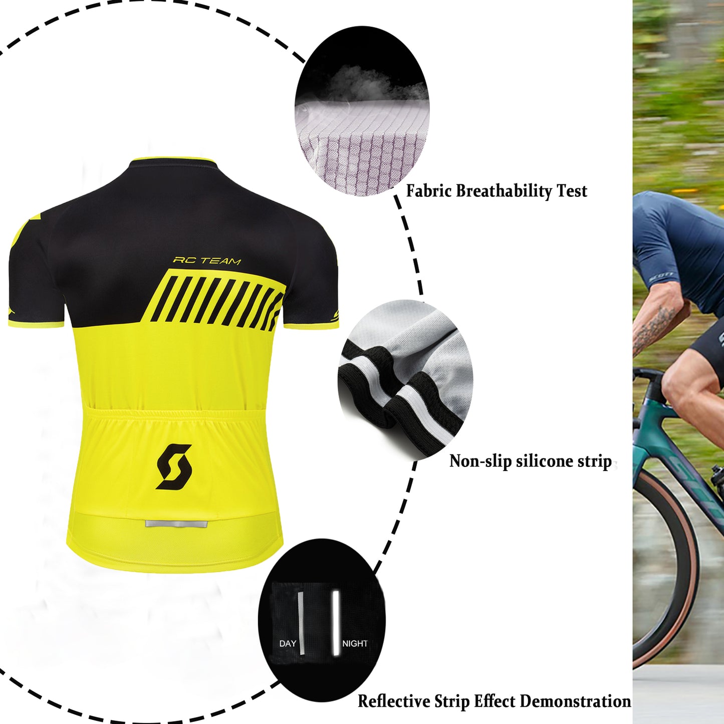 Yellow quick dry breathable short sleeve SCOTT RC-TEAM men cycling jersey