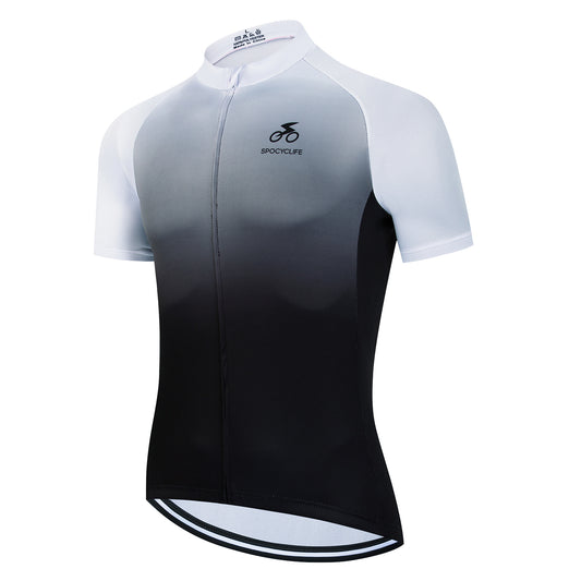 Men Cycling Jersey Quick Dry Breathable Fullzip Short Sleeve Black White