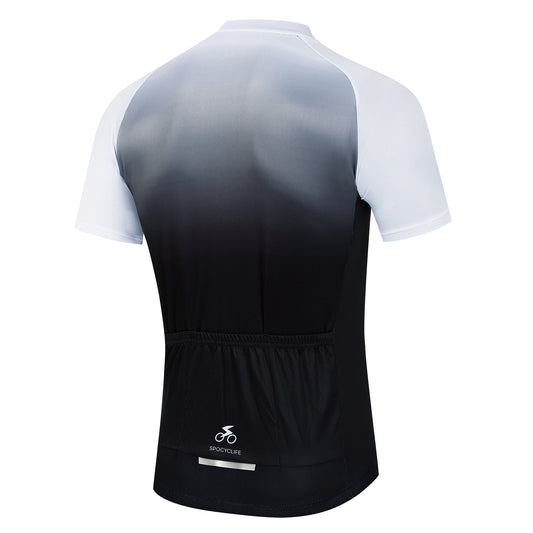 Men Cycling Jersey Quick Dry Breathable Fullzip Short Sleeve Black White